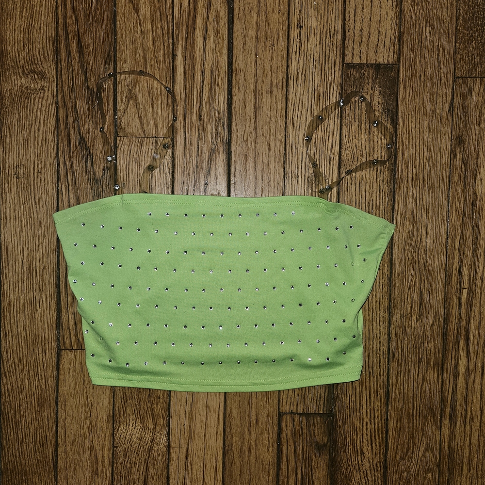 Lime Green Embellished Rhinstone Women's Crop Top